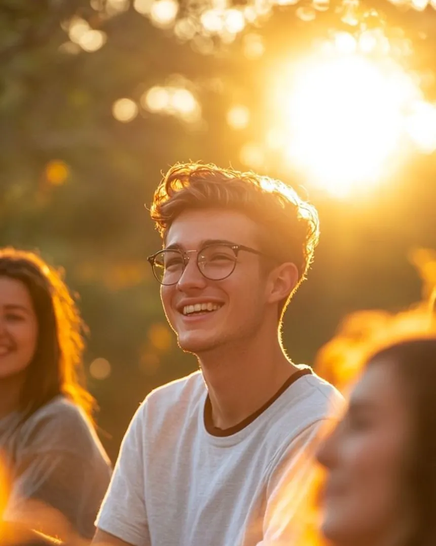 Persona sonriendo al aire libre después de sostener el cambio de hábitos